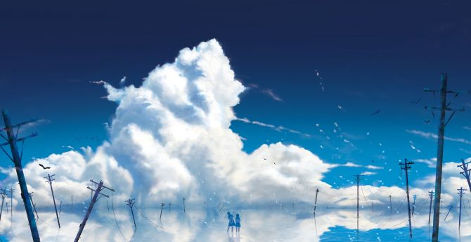 Anime girls, outdoor, clouds wallpaper