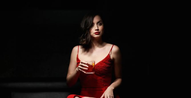 Ana de Armas, red dress, beautiful, 2020 wallpaper