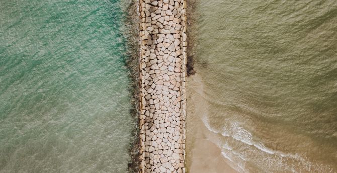 Rocky coast, divider, aerial view, seashore wallpaper