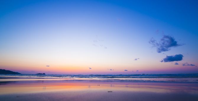 Pink blue sunset, calm, beach, nature wallpaper