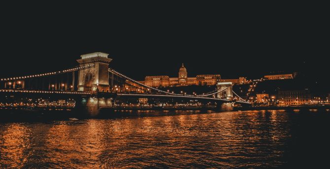 Budapest, city, bridge, night wallpaper