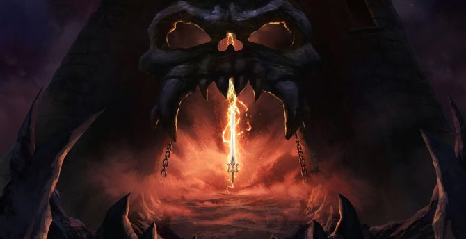 Masters of the Universe: Revelation, trident, skull, cave, dark wallpaper