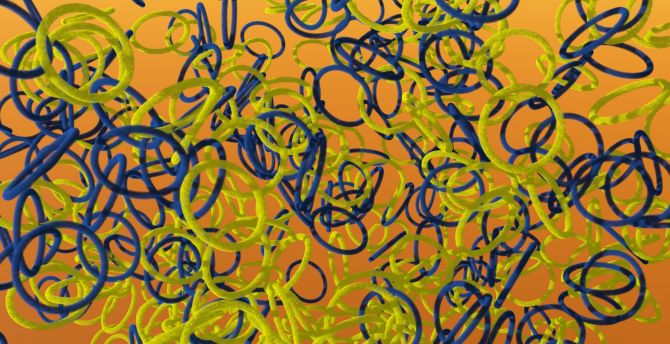 Render, abstract, yellow-blue rings, circles wallpaper