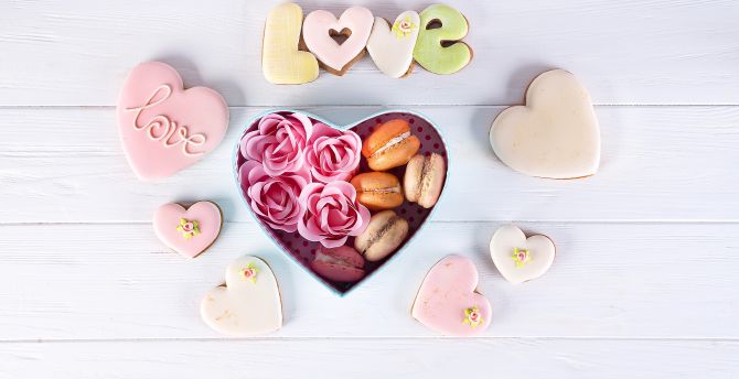 Rose, heart shape, cookies, macaron wallpaper