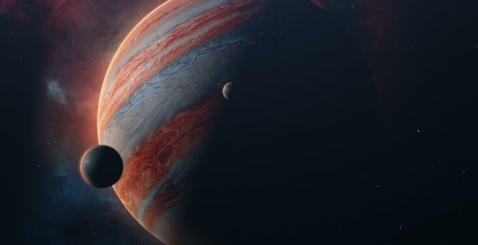 Jupiter planet and moons, art wallpaper