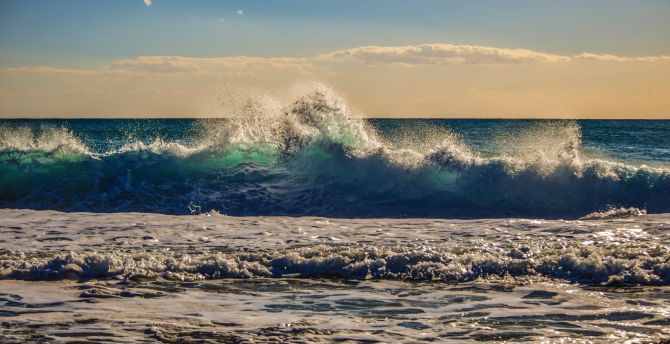 Wallpaper sea waves, coast, skyline desktop wallpaper, hd image ...
