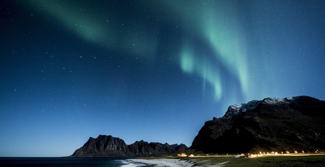 Aurora Borealis, landscape, green lights, sky wallpaper