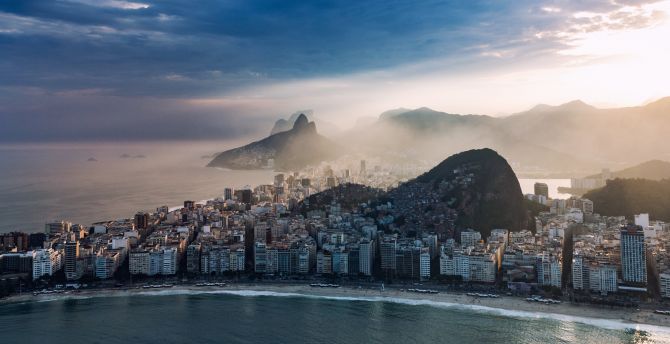 Rio de Janeiro, city, buildings and mountains, aerial view wallpaper