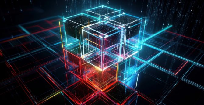 Shining and glowing edges of cubes, lines wallpaper
