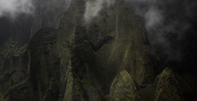 Green, mountains, clouds, mist wallpaper