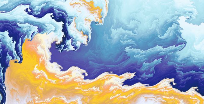 Yellow blue clouds, fractal, digital art wallpaper