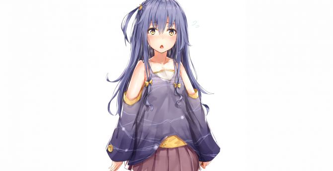 Cute, blue hair anime girl, minimal, original wallpaper