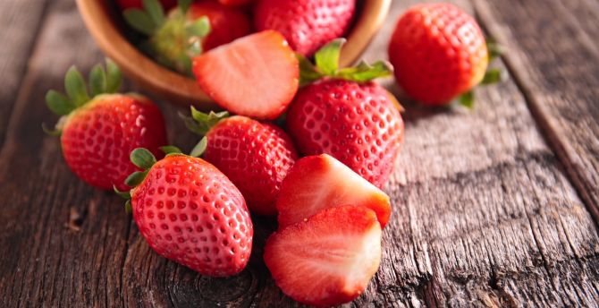 Strawberry, fruits, berries, basket, slices wallpaper