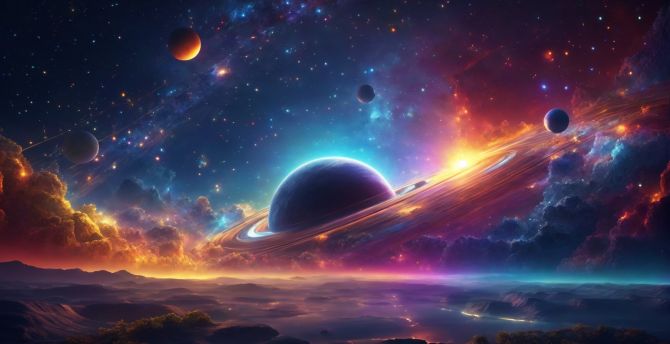 Celestial world, digital art, space colorful, clouds wallpaper