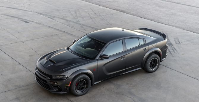 Car, top-side view, Dodge Charger, Black wallpaper