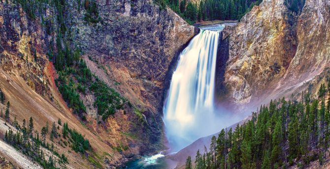 Yellowstone National Park, Yellowstone Falls, waterfall, nature wallpaper