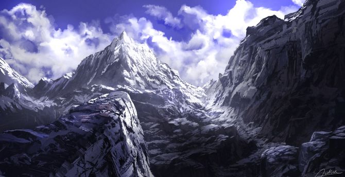 Anime, mountains, summit, art wallpaper