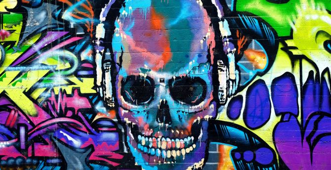 Graffiti, skull, colorful, street art wallpaper