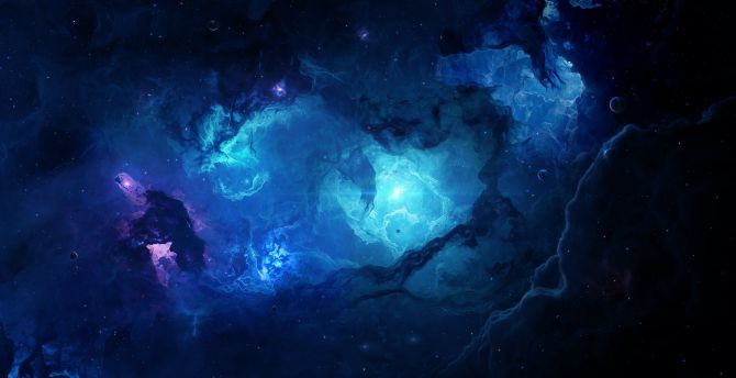 Blue space clouds, space, nebula, cosmic art wallpaper