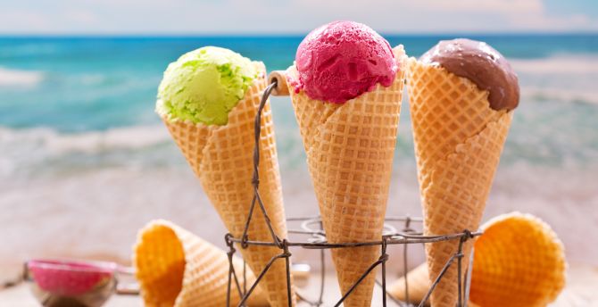 Ice cream, waffle cones, summer wallpaper