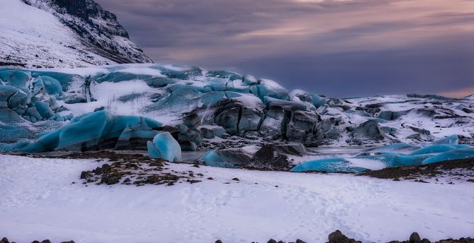Iceland glacier, nature, blue snow, sunset wallpaper
