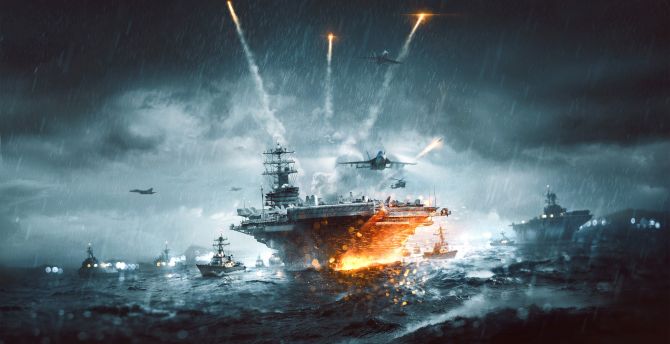 Warship, battle, video game wallpaper