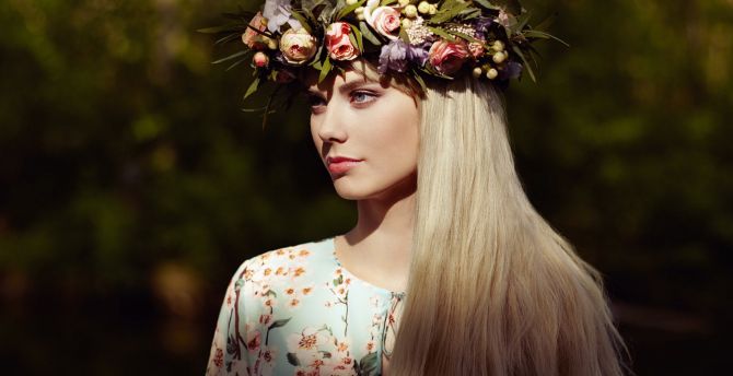 Wallpaper woman, blonde, flower crown desktop wallpaper, hd image ...