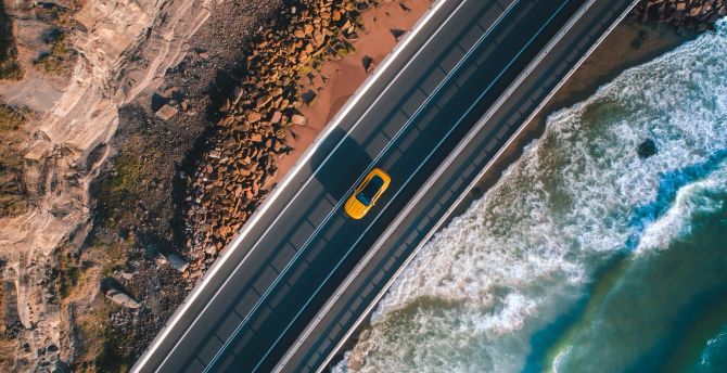 Road along the coast, highway, aerial view wallpaper