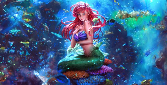 2023, The Little Mermaid, redhead girl, beautiful wallpaper