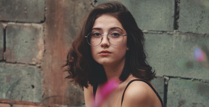 Pretty woman, model, glasses wallpaper