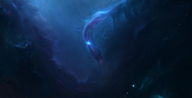 Blue nebula, space, dark, clouds wallpaper