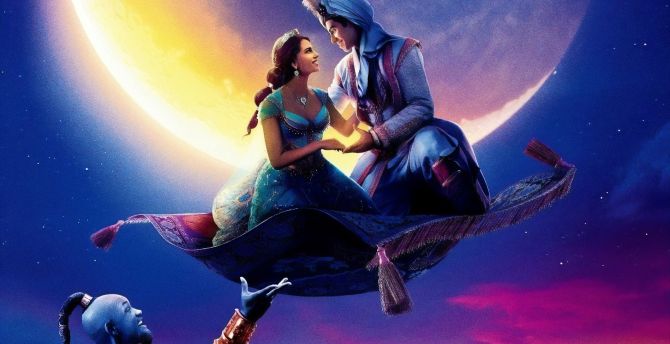 2019 movie, Aladdin and Jasmin, flight wallpaper