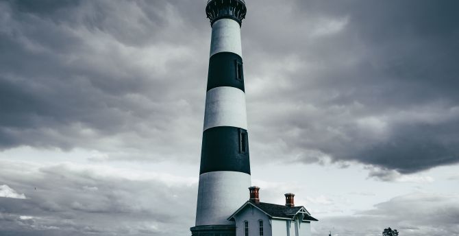 Lighthouse, fence, clouds, building wallpaper