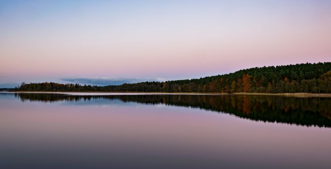 Lake, reflections, autumn, dawn, nature wallpaper