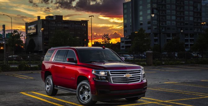 Red, suv, Chevrolet Tahoe, front wallpaper
