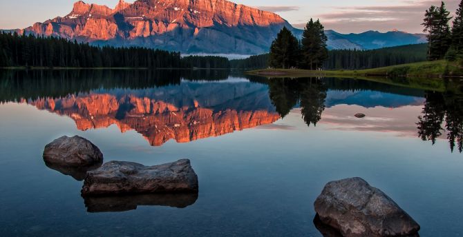Banff national park, lake, nature, rocks, reflections wallpaper