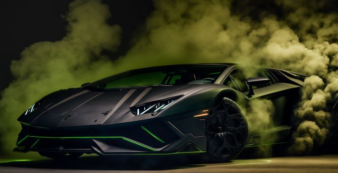 Lamborghini and smoke, sporcar art wallpaper
