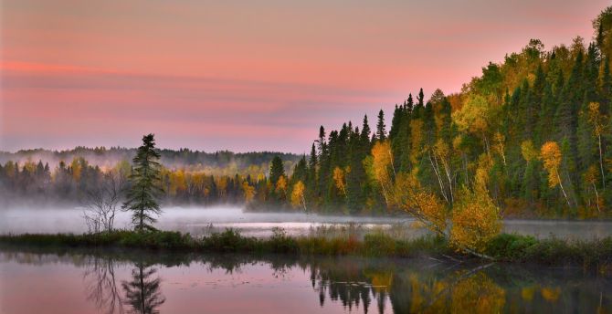 Autumn, reflections, landscape, lake, trees, nature wallpaper