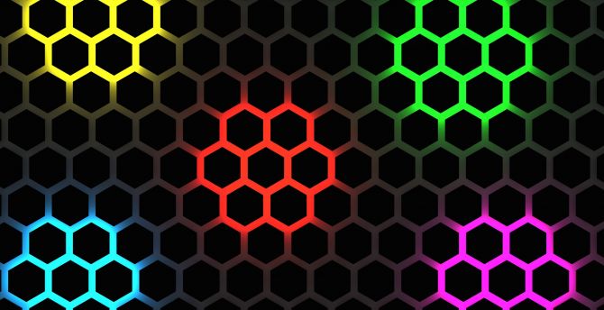 Glow, hexagons, digital art wallpaper