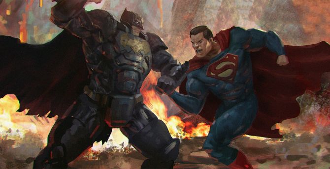 Batman vs superman, superhero's fight, artwork wallpaper