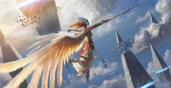 Fantasy, angel warrior, flight, art wallpaper