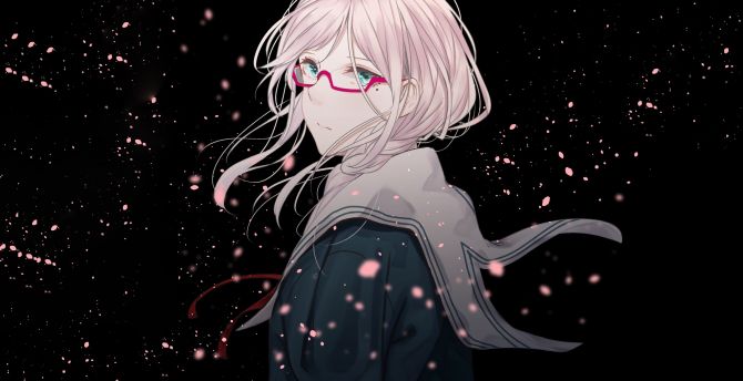 School uniform, anime girl, cute, glasses, art wallpaper