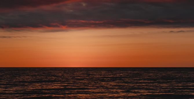 Calm sunset, seascape, sea, orange sky wallpaper