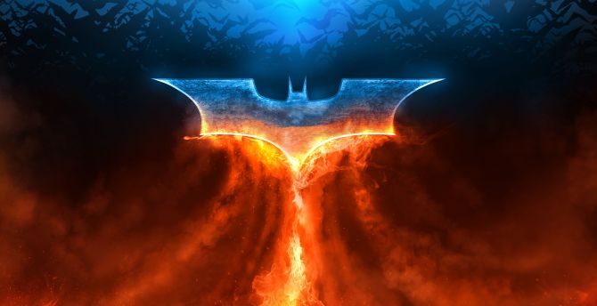 Batman, fire, rise of superhero, logo wallpaper