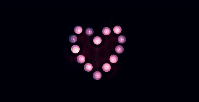 Heart, shape, arranged, candles, dark, love wallpaper