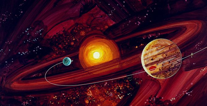 Sun, orbit, planets, space, artwork wallpaper