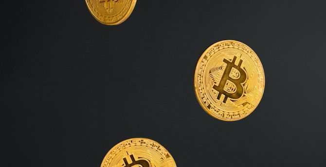 Coins, golden bitcoin, cryptocurrency wallpaper