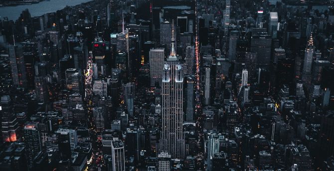 New york, dark, night, city, aerial view wallpaper