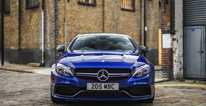 Front, blue, luxury car, Mercedes-Benz C-Class wallpaper