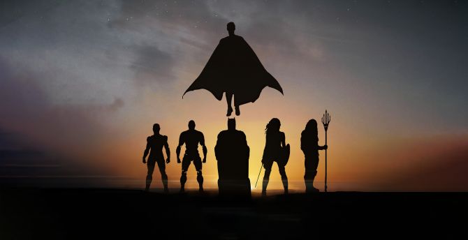 DC Heroes, Justice League, silhouette, movie poster, 2021 wallpaper